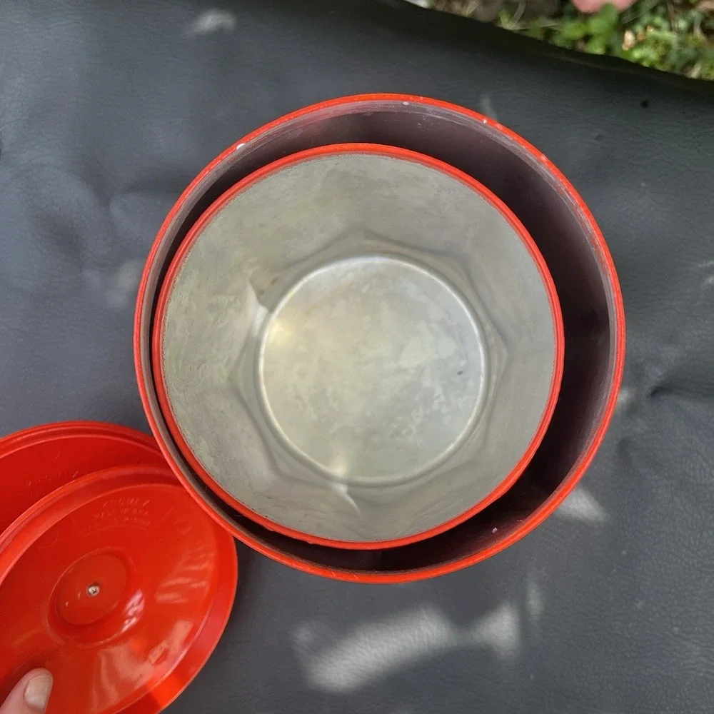 Kromex  Aluminum Canisters Set of 2 1970s Retro Kitchen Decor Orange